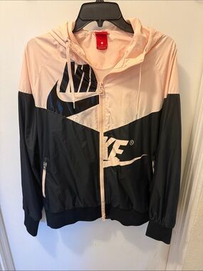 Nike Pink and Black Colorblock Bomber Jacket **peeling on pink logo**